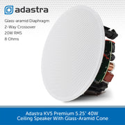 Adastra KV5 Premium 5.25" 40W Ceiling Speaker With Glass-Aramid Cone