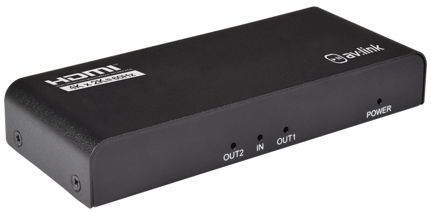 AV:Link 4K HDMI Splitter 1 In 2 Out - Split 1 HDMI Source to 2 Screens - 4K 60Hz