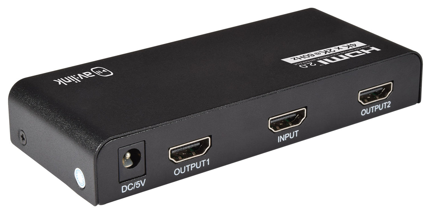 AV:Link 4K HDMI Splitter 1 In 2 Out - Split 1 HDMI Source to 2 Screens - 4K 60Hz