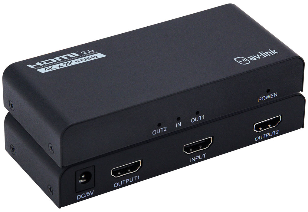 AV:Link 4K HDMI Splitter 1 In 2 Out - Split 1 HDMI Source to 2 Screens - 4K 60Hz