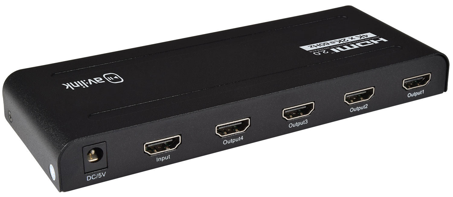 AV:Link 4K HDMI Splitter 1 In 4 Out - Split 1 HDMI Source to 4 Screens - 4K 60Hz