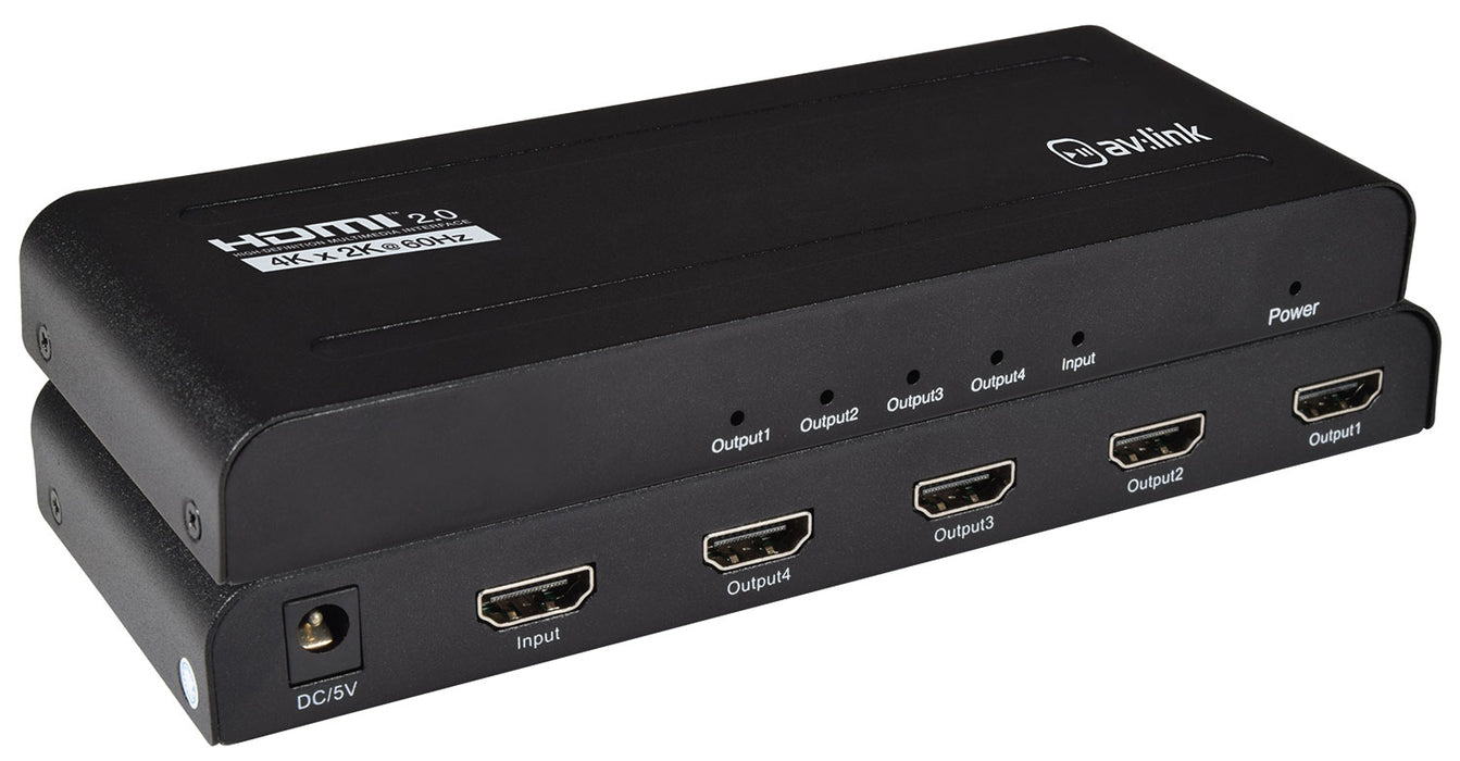 AV:Link 4K HDMI Splitter 1 In 4 Out - Split 1 HDMI Source to 4 Screens - 4K 60Hz