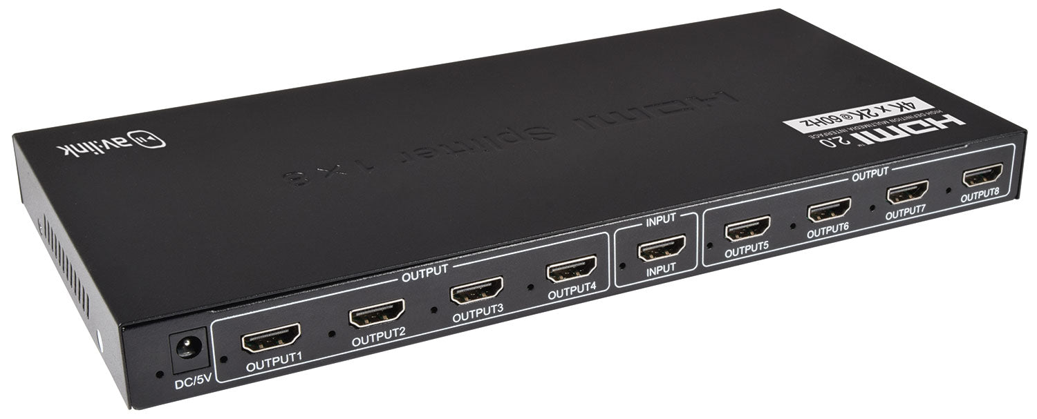 AV:Link 4K HDMI Splitter 1 In 8 Out - Split 1 HDMI Source to 8 Screens - 4K 60Hz