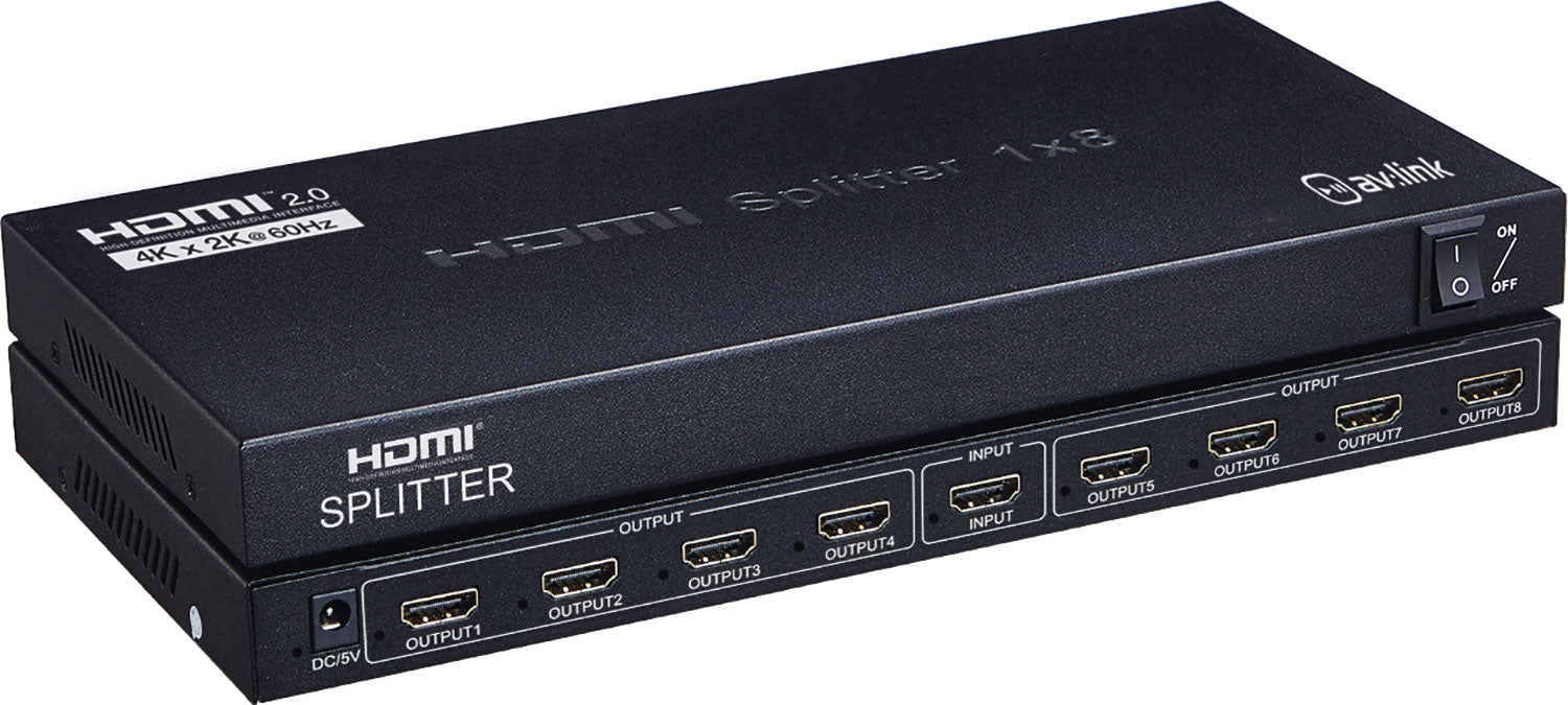 AV:Link 4K HDMI Splitter 1 In 8 Out - Split 1 HDMI Source to 8 Screens - 4K 60Hz