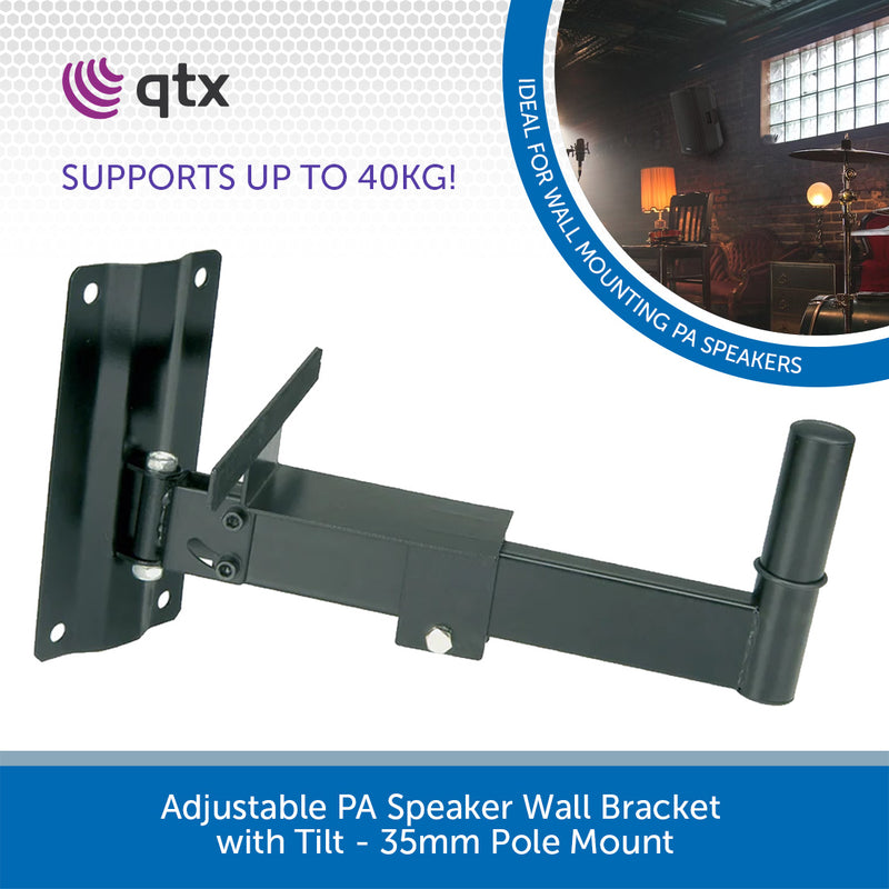 Adjustable PA Speaker Wall Bracket with Tilt - 35mm Pole Mount