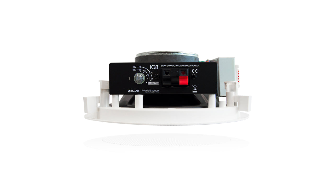 Ecler IC8  8" 2-Way Ceiling Speakers (Pair) 100V/8Ω – White