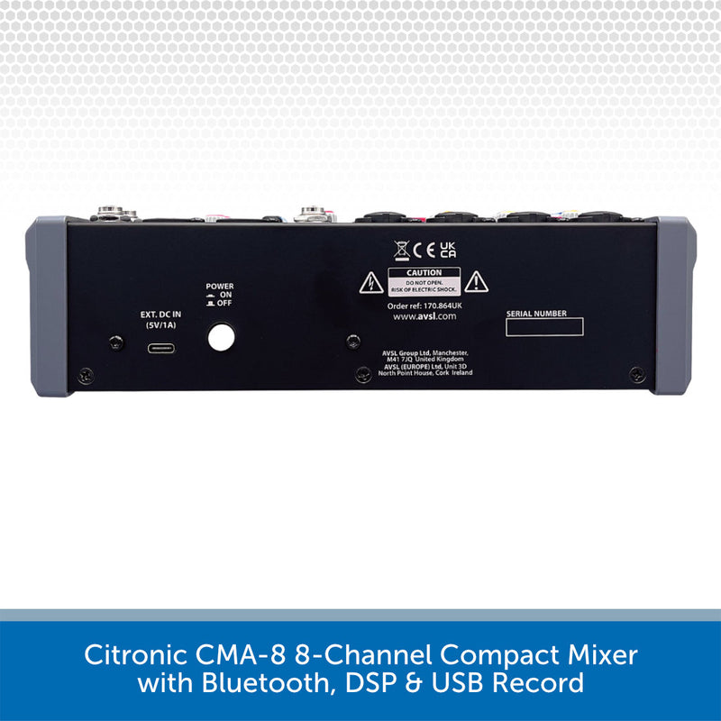 Citronic CMA-8 8-Channel Compact Mixer with Bluetooth, DSP & USB Record