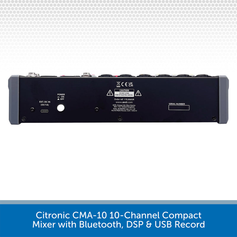 Citronic CMA-10 10-Channel Compact Mixer with Bluetooth, DSP & USB Record
