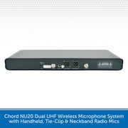Chord NU20 Dual UHF Wireless Microphone System with Handheld, Tie-Clip & Neckband Radio Mics