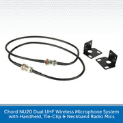 Chord NU20 Dual UHF Wireless Microphone System with Handheld, Tie-Clip & Neckband Radio Mics
