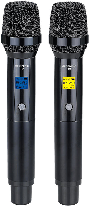 Citronic TU2-H PLL Tuneable Dual UHF True Diversity Wireless Microphone System with 2 x Handheld Microphones