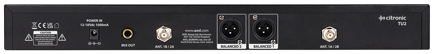 Citronic TU2-H PLL Tuneable Dual UHF True Diversity Wireless Microphone System with 2 x Handheld Microphones