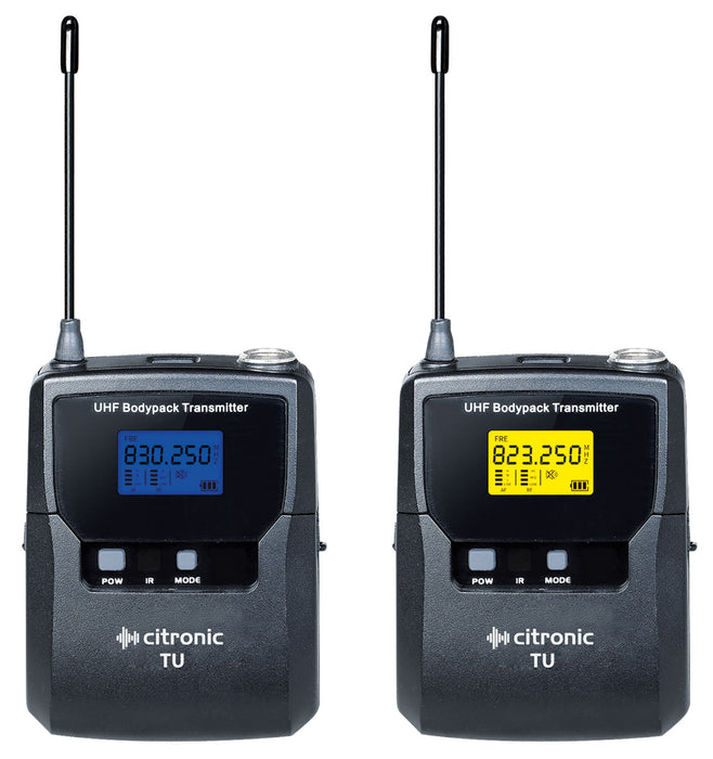 Citronic TU2-N PLL Tuneable Dual UHF Wireless Bodypack System - 2 x Neckband & Lavalier Microphones