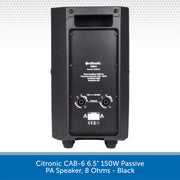 Citronic CAB-6 6.5" 150W Passive PA Speaker, 8 Ohms - Black