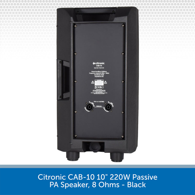 Citronic CAB-10 10" 220W Passive PA Speaker, 8 Ohms - Black
