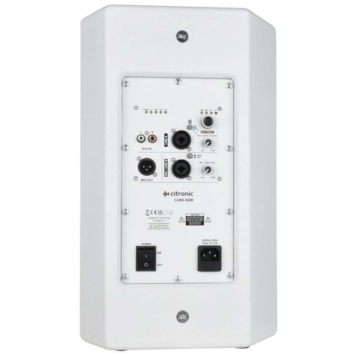 Citronic CUBA-8AW 8" 250W Full-Range Active PA Speaker with DSP & Bluetooth - White
