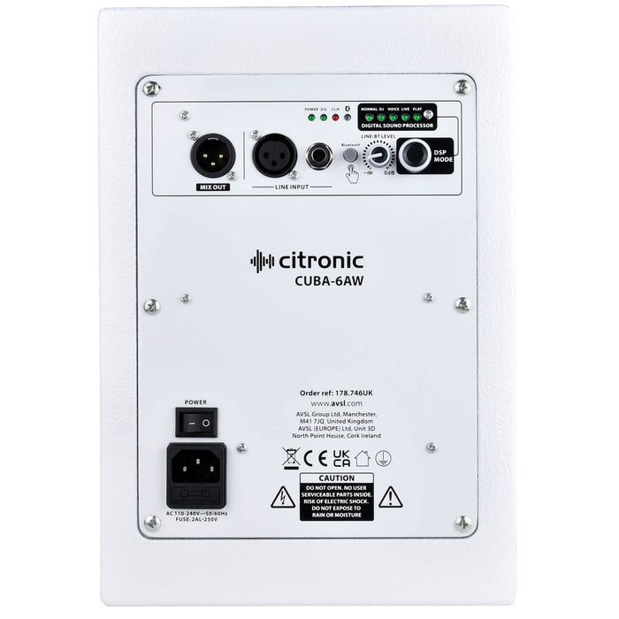 Citronic CUBA-6AW 6.5" 100W Full-Range Active PA Speaker with DSP & Bluetooth - White