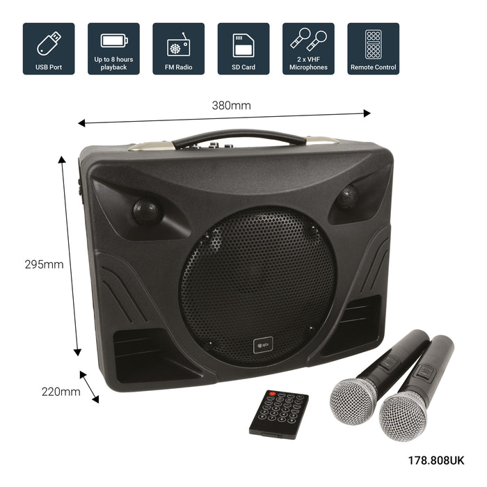 QTX DELTA-50 Compact Portable PA System | Bluetooth & 2 Wireless Microphones