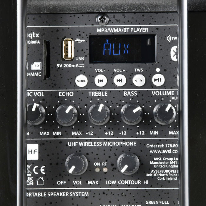 QTX QR8PA 8" Portable PA System | 1 x UHF Wireless Microphone