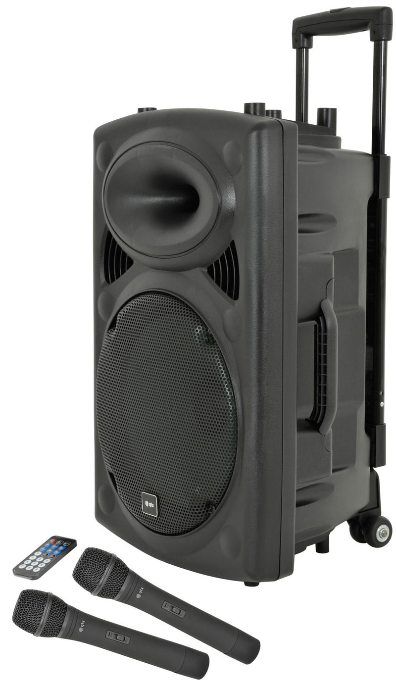 QTX QR12PA 12" Portable PA Speaker | 2 x UHF Wireless Microphones