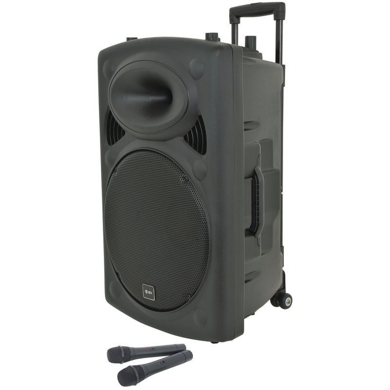 QTX QR15PA 15" Portable PA Speaker | 2 x UHF Wireless Microphones