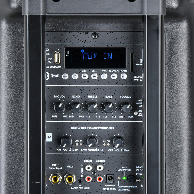 QTX QR15PA 15" Portable PA Speaker | 2 x UHF Wireless Microphones