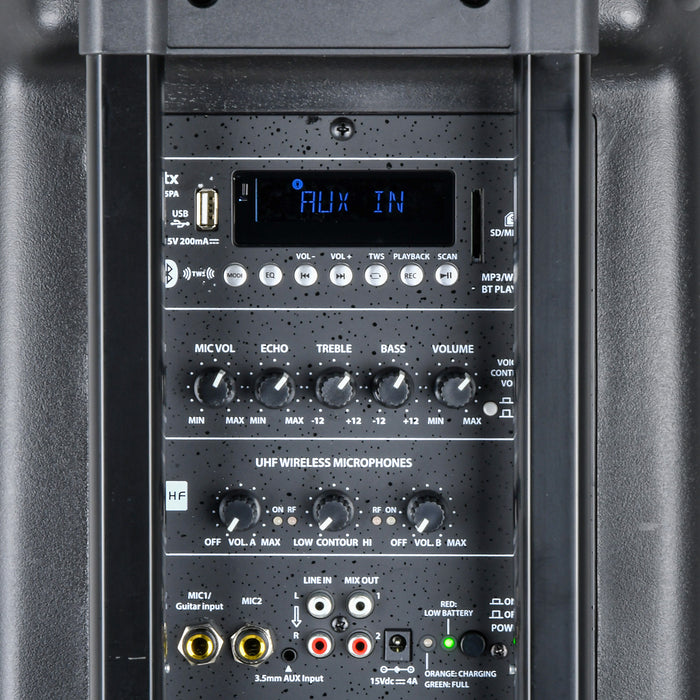 QTX QR15PA 15" Portable PA Speaker | 2 x UHF Wireless Microphones