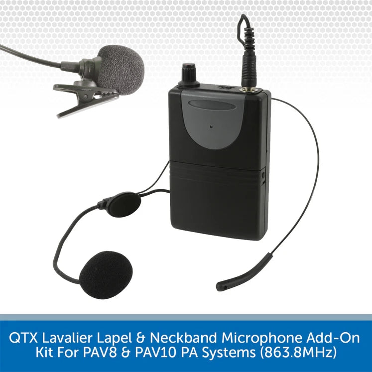 QTX Lavalier Lapel & Neckband Microphone Add-On Kit For PAV8 & PAV10 PA Systems 