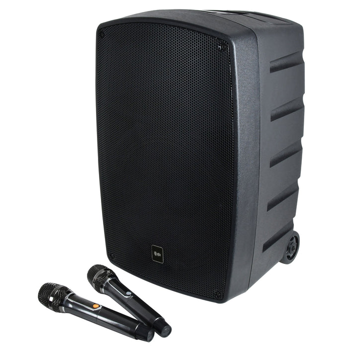 QTX Performer-12 Portable PA Speaker with 2 Rechargeable UHF Wireless Microphones