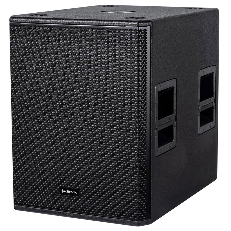 Black speaker with textured surface and Citronic logo on a white background