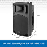 2000W PA Speaker System Speaker Dimensions