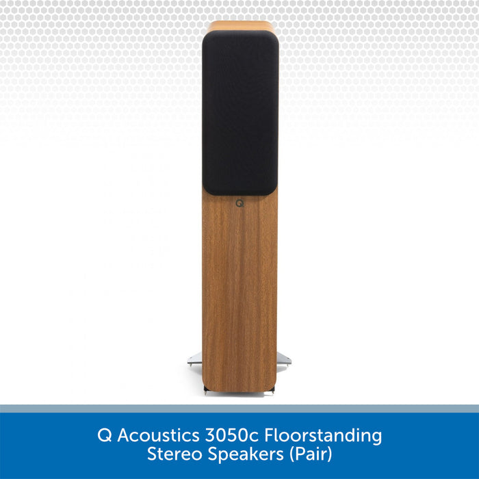 Q Acoustics 3050c Floorstanding Stereo Speakers Oak Grille