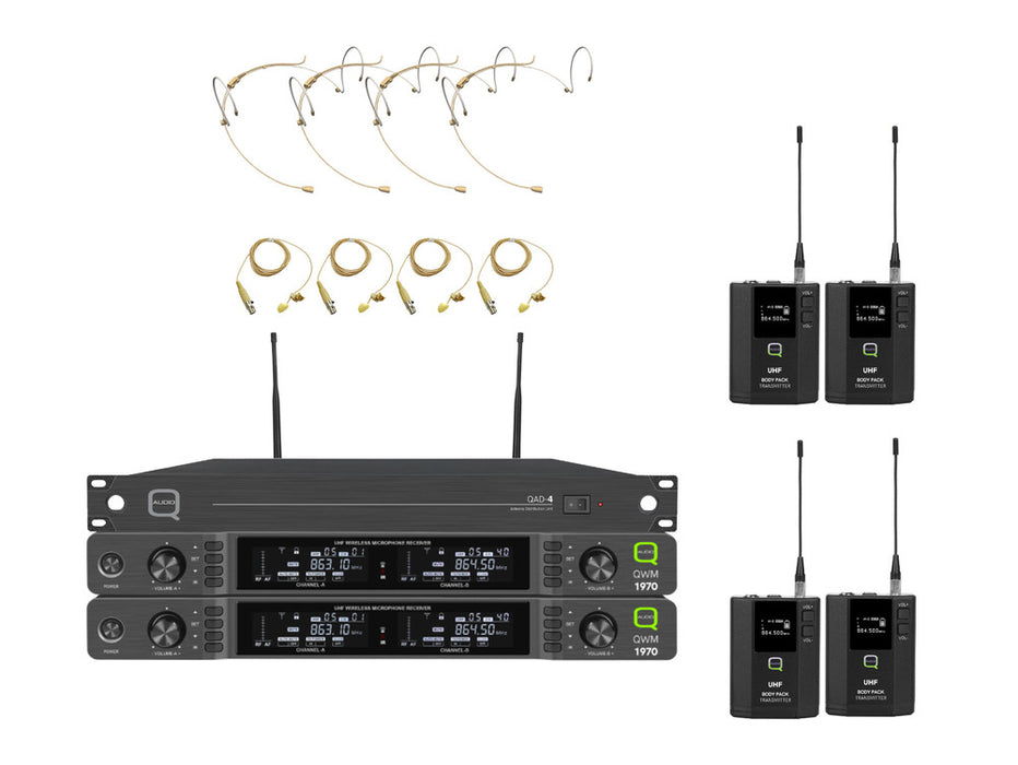 Q-Audio QWM 1970 4-Way Headworn/Lapel Wireless Microphone System (CH38)