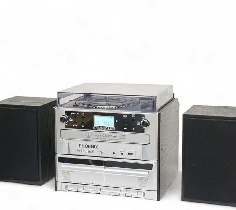Steepletone Phoenix 6-In-1 Music Centre - Bluetooth, MP3, FM Radio, CD, Cassette Player