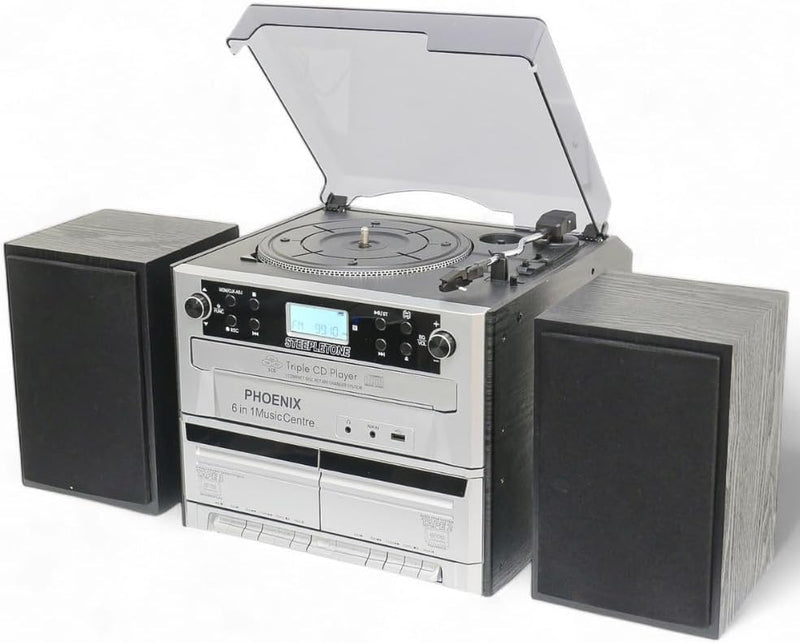 Steepletone Phoenix 6-In-1 Music Centre - Bluetooth, MP3, FM Radio, CD, Cassette Player