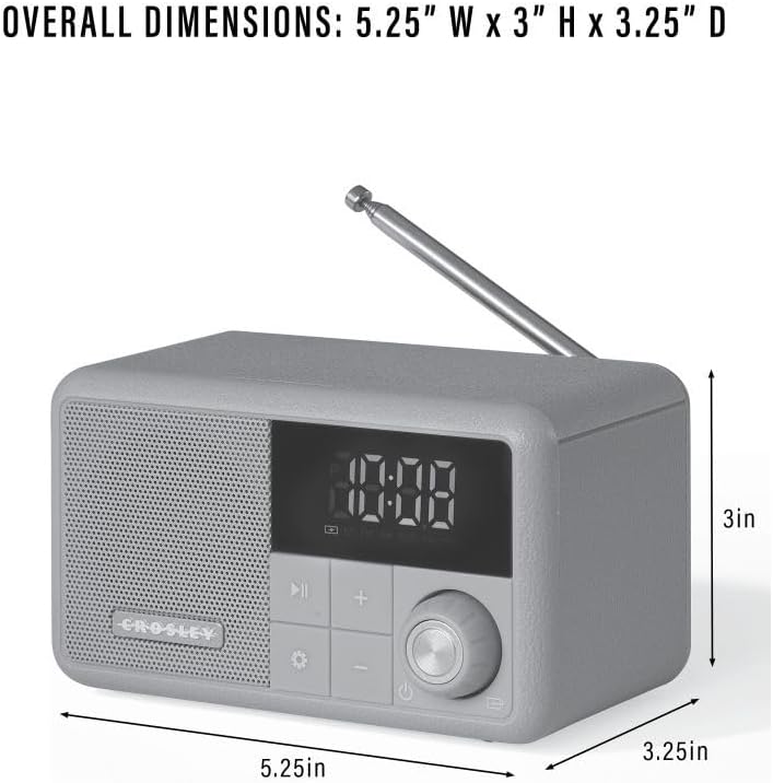 Crosley Cooper Retro AM/FM Radio & Portable Bluetooth Speaker with LED Display (Pebble)