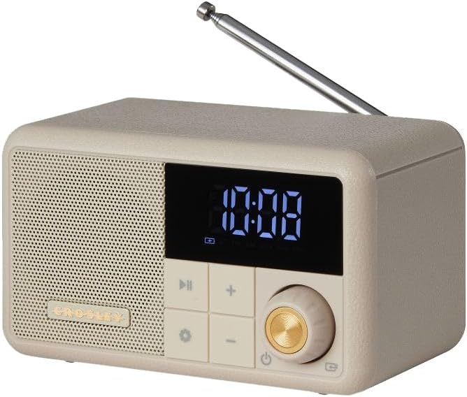 Crosley Cooper Retro AM/FM Radio & Portable Bluetooth Speaker with LED Display (Pebble)