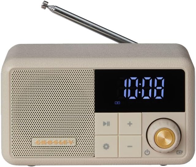 Crosley Cooper Retro AM/FM Radio & Portable Bluetooth Speaker with LED Display (Pebble)