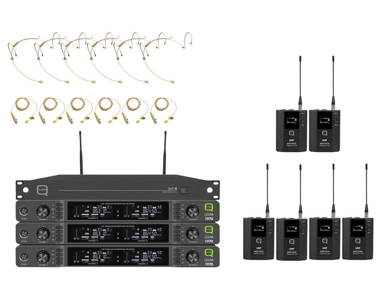 Q-Audio QWM 1970 6-Way Headworn/Lapel Wireless Microphone System (CH38)