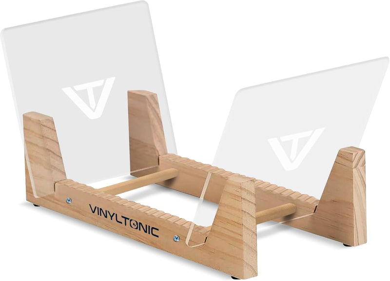 Vinyl Tonic 7" & 12" Record Display Stand - Holds 50 LPs - Wooden Oak & Acrylic