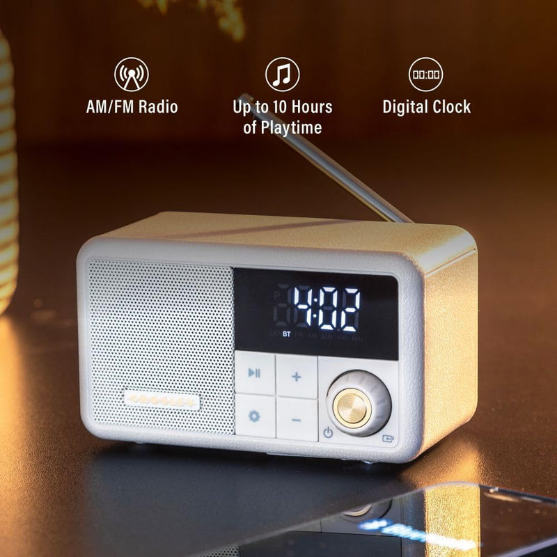Crosley Cooper Retro AM/FM Radio & Portable Bluetooth Speaker with LED Display (Pebble)