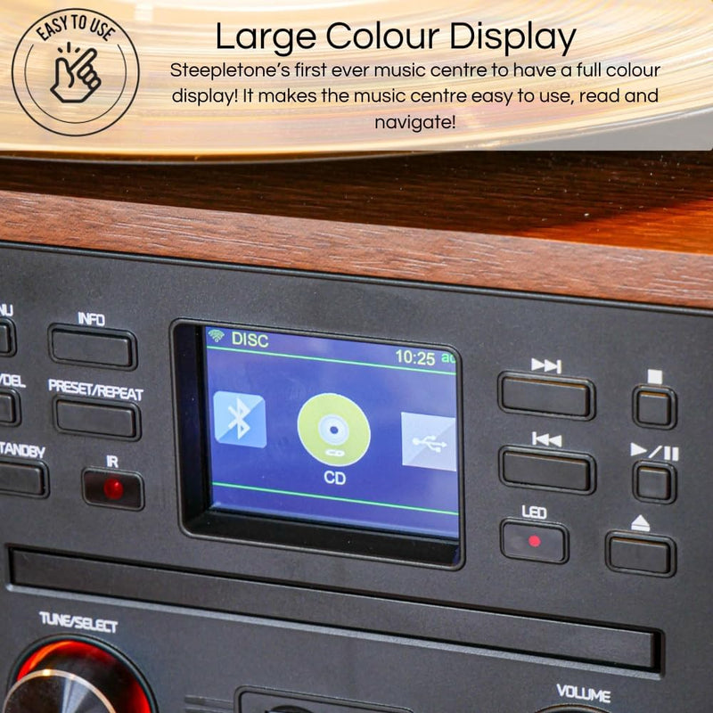 Steepletone Austin 5-in-1 Music Centre - Turntable, CD, DAB+/Internet Radio, Bluetooth, USB/SD