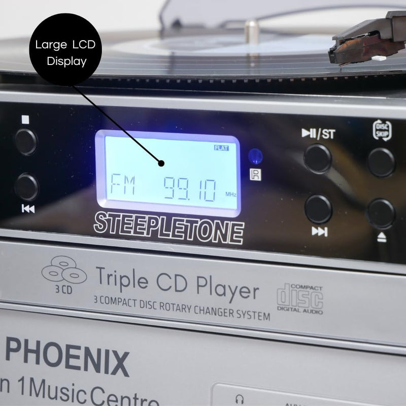 Steepletone Phoenix 6-In-1 Music Centre - Bluetooth, MP3, FM Radio, CD, Cassette Player