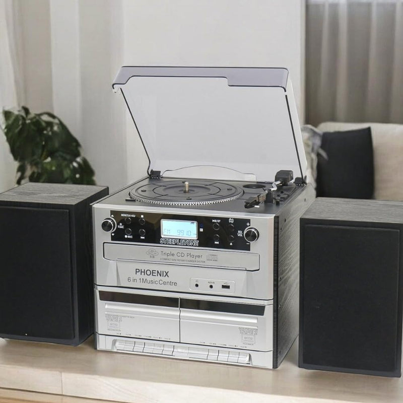 Steepletone Phoenix 6-In-1 Music Centre - Bluetooth, MP3, FM Radio, CD, Cassette Player
