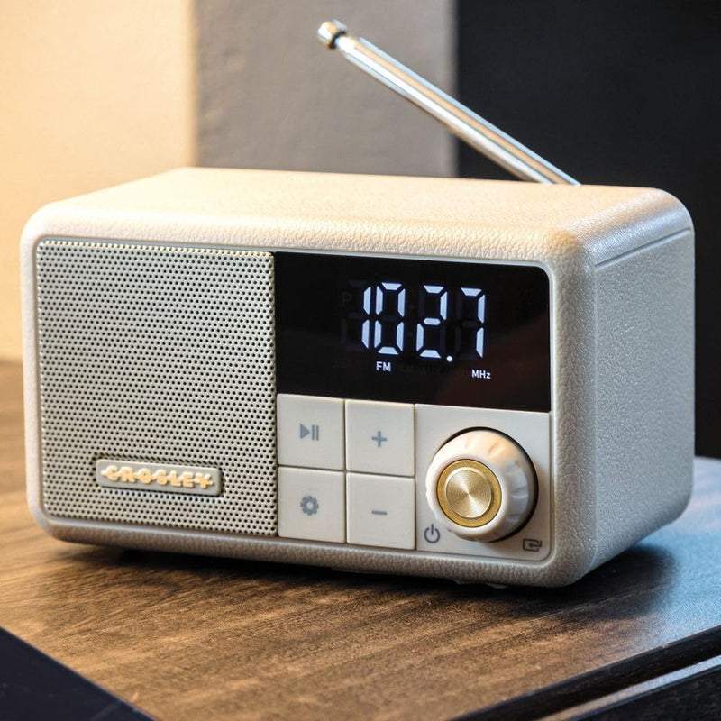 Crosley Cooper Retro AM/FM Radio & Portable Bluetooth Speaker with LED Display (Pebble)