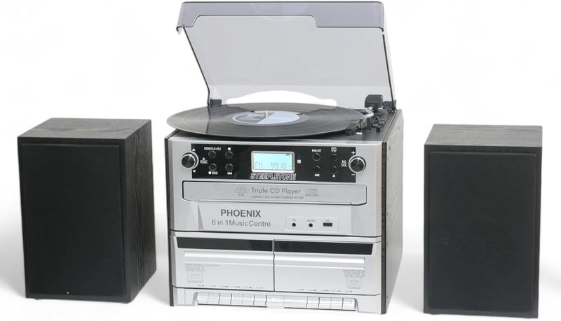 Steepletone Phoenix 6-In-1 Music Centre - Bluetooth, MP3, FM Radio, CD, Cassette Player