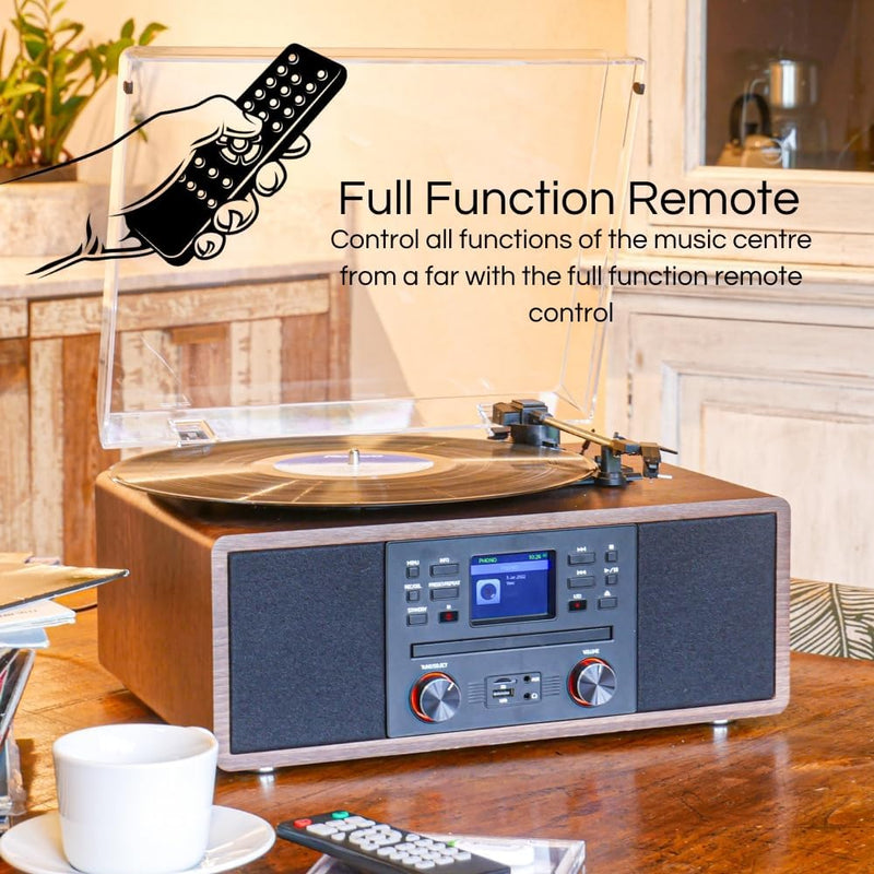 Steepletone Austin 5-in-1 Music Centre - Turntable, CD, DAB+/Internet Radio, Bluetooth, USB/SD