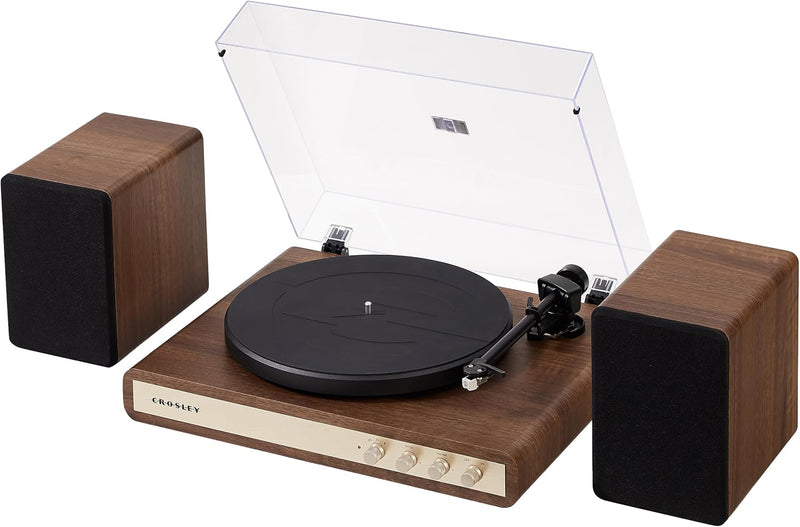Crosley C65 Bluetooth Record Player with Bookshelf Speakers in Walnut