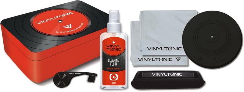 Vinyl Tonic Record Cleaning Kit in Storage Tin - Fluid, Brush & Cloth Included