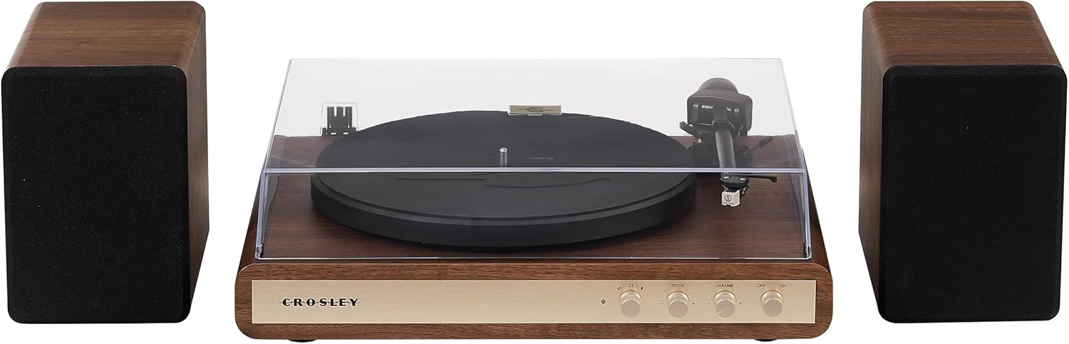 Crosley C65 Bluetooth Record Player with Bookshelf Speakers in Walnut